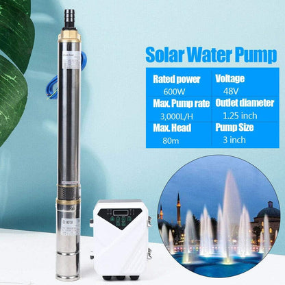 Bomba sumergible solar de pozo profundo de 3 pulgadas, 24 V, 270 W, bomba de agua solar sumergible de acero inoxidable para riego agrícola + kit de controlador MPPT 3FLS1.8/100-D24/270 (24 V 270 W)