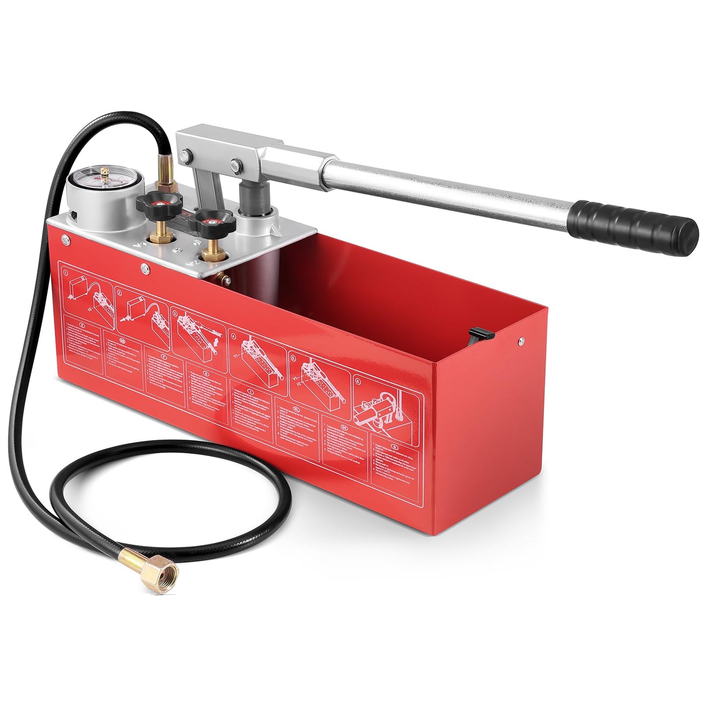 VEVOR Bomba de Prueba Hidrostática 25 Bar Kit de Probador de Presión de Agua Hidráulica Manual Doble Válvula con Tanque de Agua 10 L Manguera de 1,4m con Conector de Rosca Externa de 1/2" para Tubería