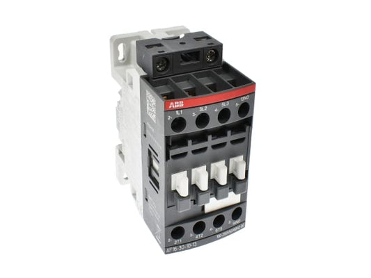 ABB, AF16-30-10-13, 3 polos, 18 amperios, bobina de 100-250V AC/DC, contactor clasificado IEC
