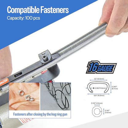 meite SC760S-I2 Pistola neumática de anillo de cerdo con 1000 anillos de cerdo de 16GA, alicates de anillo de cerdo corona de calibre 16 de 1/2 pulgada, cierre de 0.102-0.142 in, alicates ligeros Air