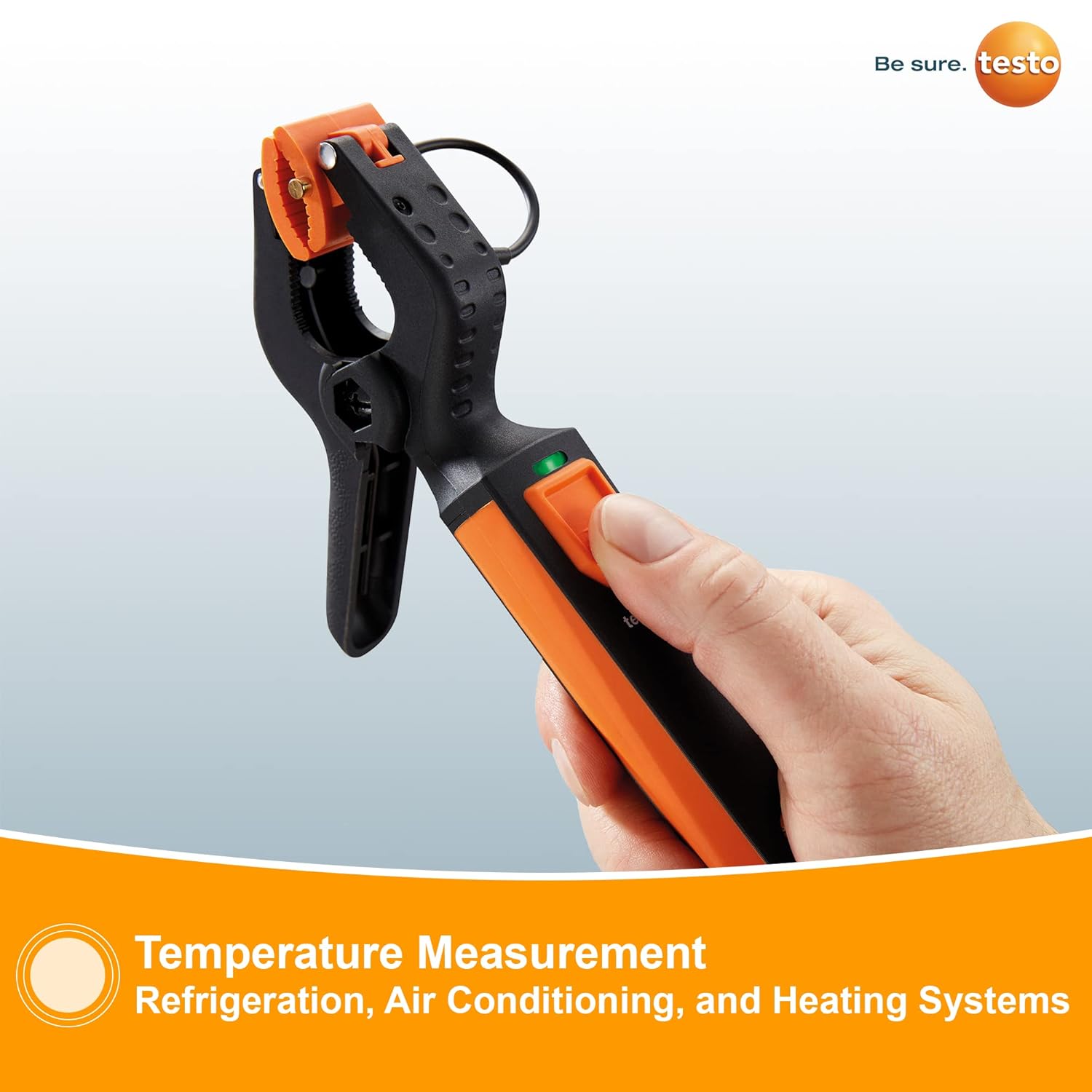 testo Abrazadera 115i - Termómetro HVAC para mediciones en tubería y rango de medición de -58° a 302 °F - Sonda de temperatura HVAC con Bluetooth y operación de aplicación - 0560 2115 03