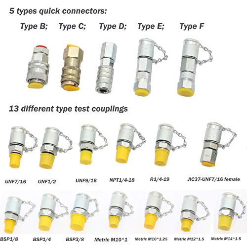 XZT Kit de acoplamiento de prueba de presión hidráulica 60C, juego de manómetros de presión, manguera de prueba, BSPP ORFS JIC hidráulica giratoria juego de tees para EE.UU. Marca japonesa europea maquinaria de construcción de excavadoras