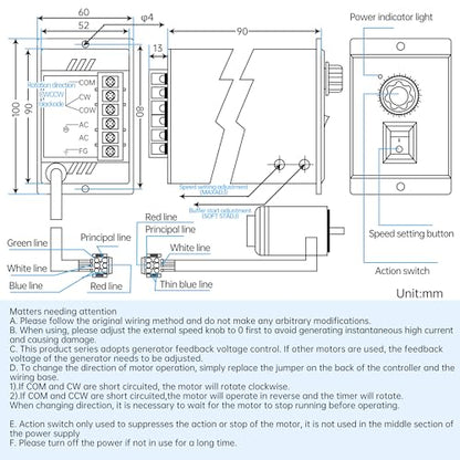 CNCTOPBAOS Motor de engranaje helicoidal de 120 W RV30 Relación de reductor 1:40 con controlador de gobernador de velocidad, motor de engranaje variable ajustable CW/CCW 90-1600RPM 110V, caja de