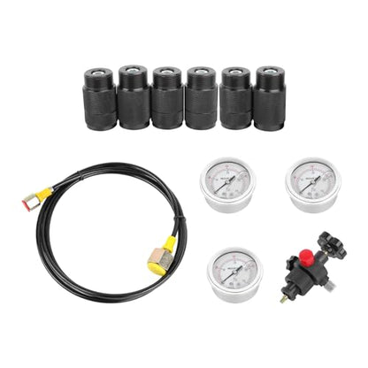 Kit de llenado de nitrógeno acumulador hidráulico de 3 calibradores, juego profesional de manómetros de llenado de gas, herramienta de prueba de acumulador multiadaptador con 6 acoplamientos para