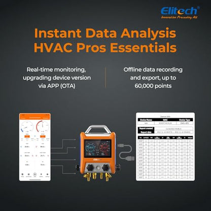 Elitech EMG-40Vpro Manómetro Digital Inteligente de Colector para HVAC con Medidor de Micrones de Vacío + 2 Piezas de Abrazadera de Temperatura Inalámbrica IPT-01 Número de pieza EMG-40Vpro-IPT-01