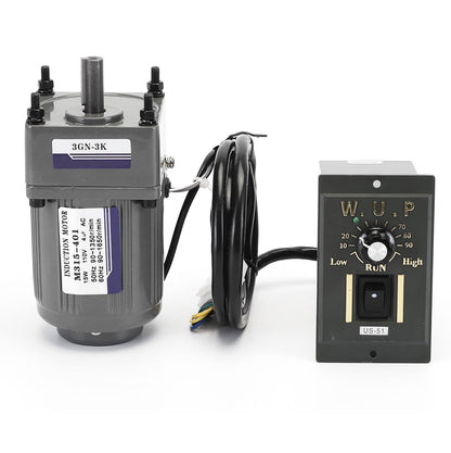 Motor de CA de 110 V + driver de velocidad + caja de engranajes, motor eléctrico monofásico de 15 W con caja de cambios, motor de velocidad variable de 0-450 RPM, motor de engranaje reversible con