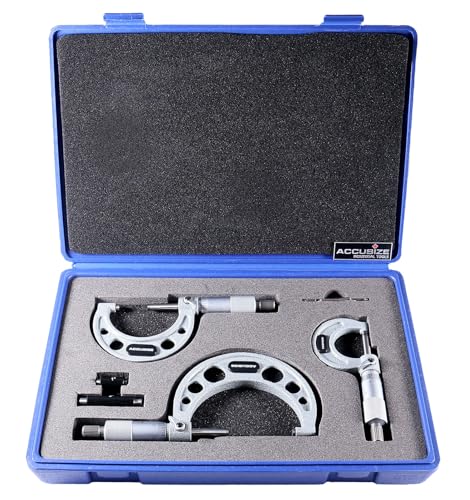 Micrómetros exteriores de ultraprecisión tipo M con punta de carburo Accusize Industrial Tools de 0-3 pulgadas x 0,0001 pulgadas (juego de 3 piezas), EG00-0903