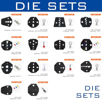 Herramienta de prensado neumática multifunción, crimpadora neumática AM-10, crimpadora de alambre accionada por aire, adecuada para muchos tipos de terminales con 14 juegos de troqueles