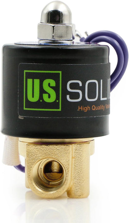 NPT válvula solenoide eléctrica de metal de 1/4 pulgadas, 12VDC normalmente cerrada VITON (rosca de tubería estándar EE. UU.). Metal macizo, actuación directa, válvula solenoide de junta Viton por U.S. Solid.