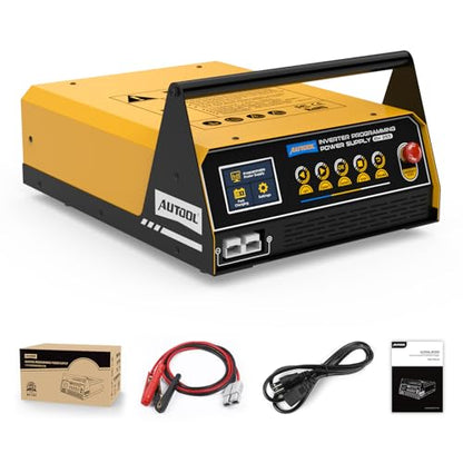 AUTOOL Fuente de alimentación de reprogramación flash de 120 amperios, cargador de batería de automóvil con modo de reparación de batería, reprogramador flash y fuente de alimentación ajustable con cables de 6.5 pies, pantalla HD