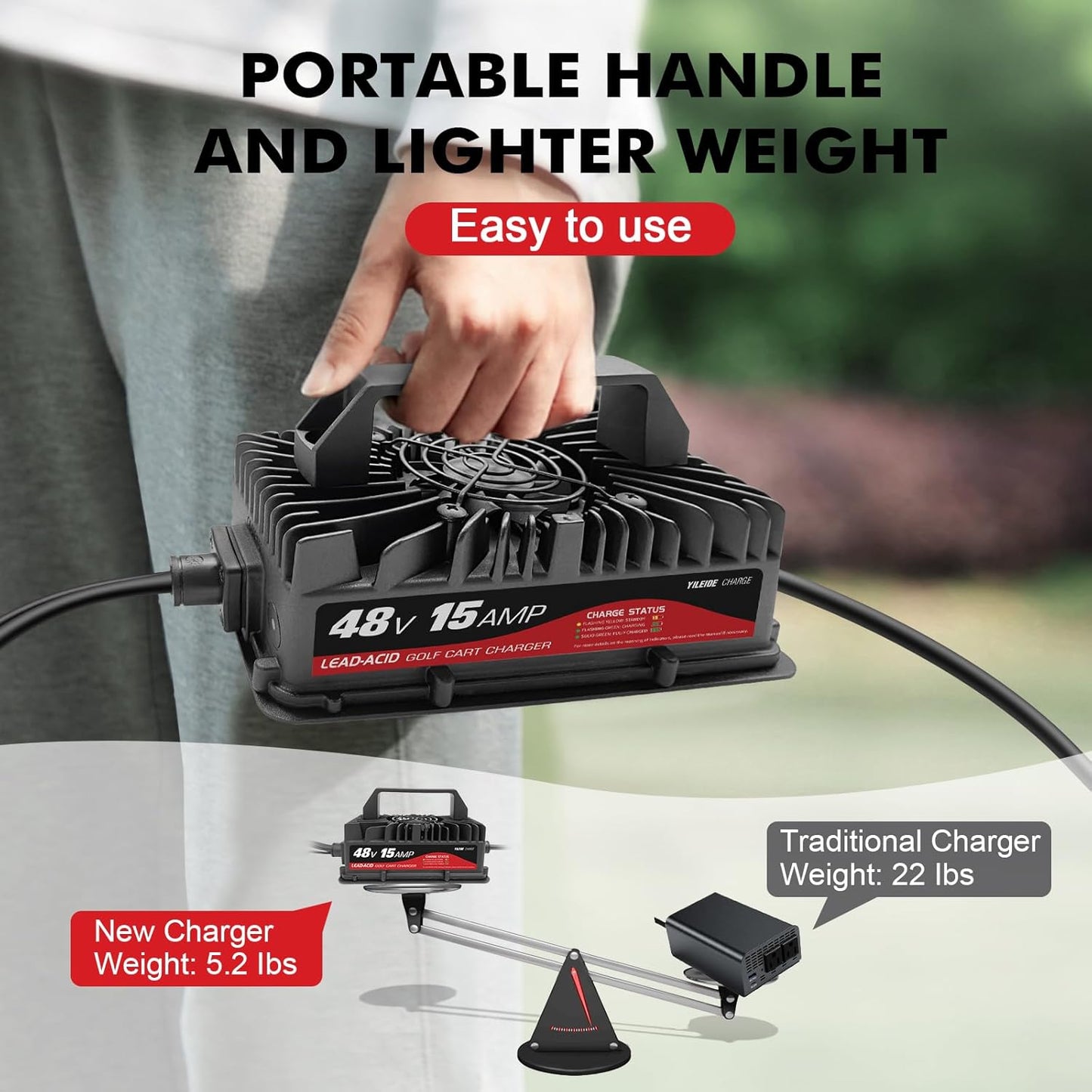 Cargador de carrito de golf de 15 amperios para EZGO y TXT de 48 voltios con enchufe Delta-Q de 3 pines