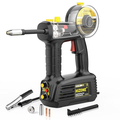 Máquina de soldadura MIG de mano 110V, HIZONE 100A Flux Core Máquina de soldadura portátil, equipo de soldadura de alimentación de alambre inversor sin gas de mano