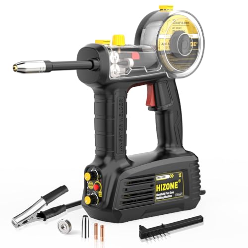Máquina de soldadura MIG de mano 110V, HIZONE 100A Flux Core Máquina de soldadura portátil, equipo de soldadura de alimentación de alambre inversor sin gas de mano