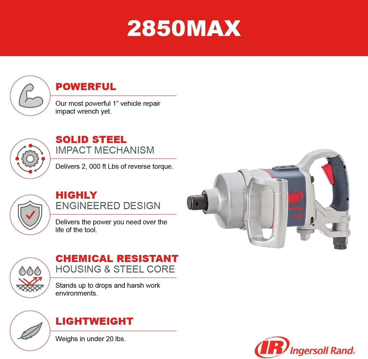 Ingersoll Rand 2850MAX-6 Pistola de Impacto Neumática, 1"