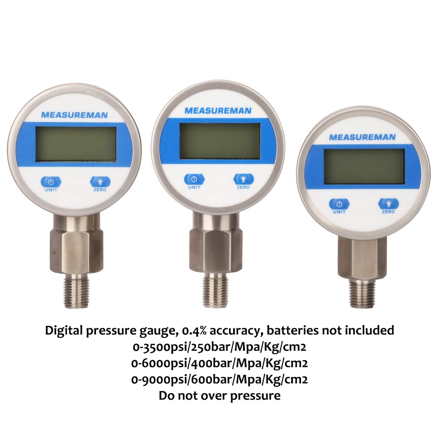 Measureman Kit de prueba de presión digital hidráulica portátil para excavadora, incluye 6 acoplamientos de prueba, 3 manómetros digitales (3500/6000/9000 PSI), 2 mangueras de prueba, embaladas en una