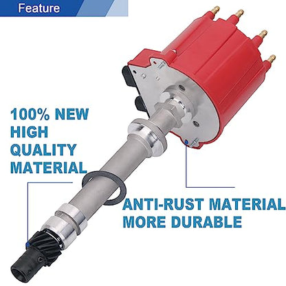 Distribuidor de encendido con tapa y rotor compatible con Chevrolet GMC 5.0L 5.7L 7.4L C/K Pickup Truck Van OEM 1103838 1103698 606-02302 606-02257, tapa roja, FDQ003