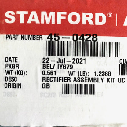 Stamford 45-0428 Conjunto rectificador rotativo - Original y fabricado en el Reino Unido. Incluye 3 diodos positivos, 3 diodos negativos y 1 varistor (supresor de sobretensiones).