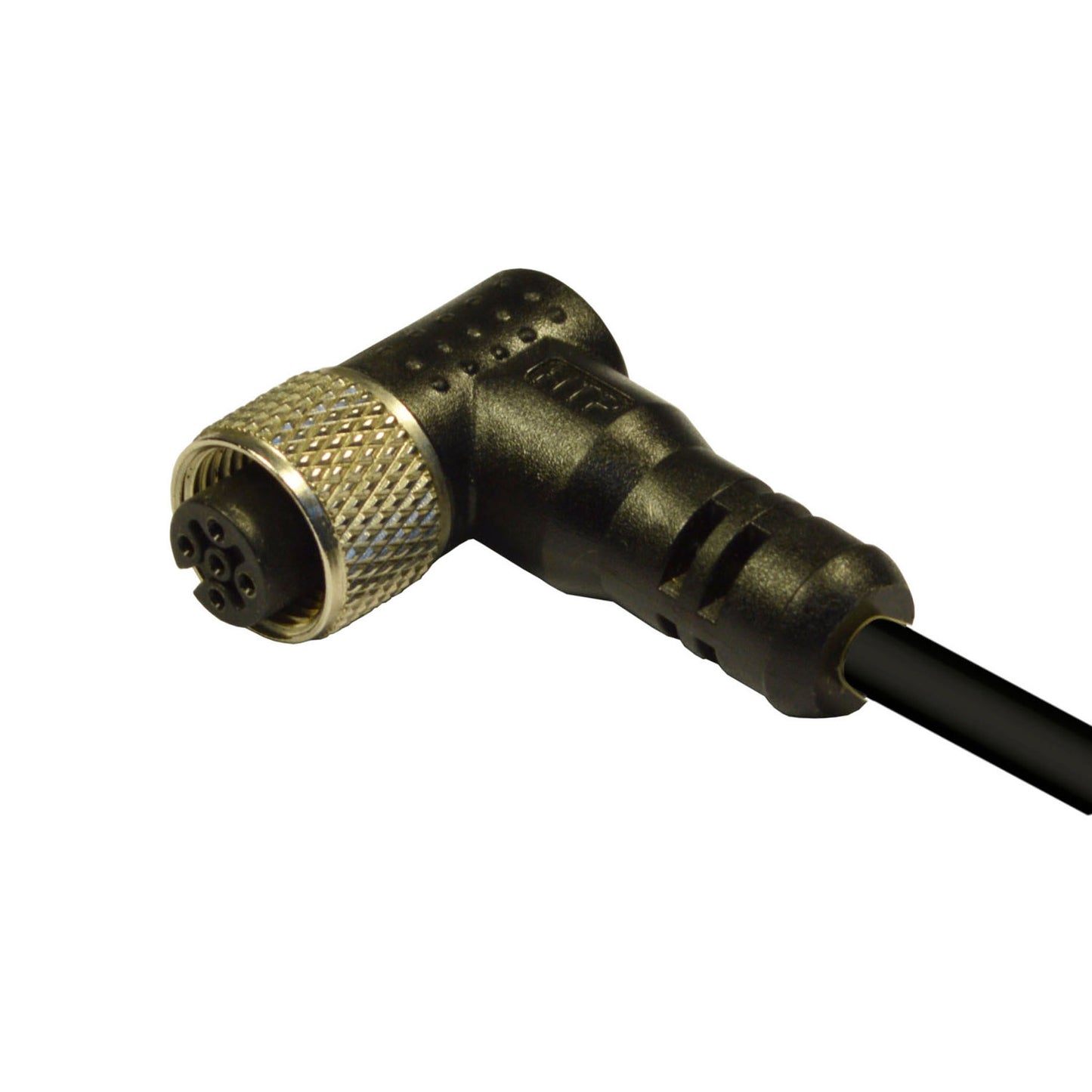 Conjunto de cable M12 con conector hembra de ángulo recto de 4 pines a un cable abierto de PVC de 5 metros, sin blindaje, 250 V SKU: 12FA4B5Z