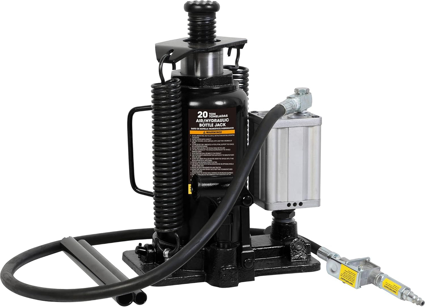 Torin ATA92006B - Gato de Botella hidráulica de Aire neumático de 20 toneladas (40 Libras) de Capacidad con Bomba Manual para Camiones, Color Negro