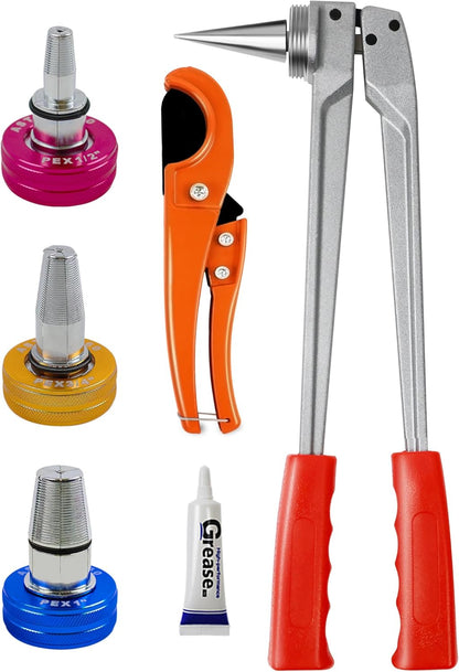 AMZCNC PEX - Kit de herramientas de expansión manual para tubos ASTM F1960 Kit de herramientas de expansión PEX estándar con cabezales de expansión de 1/2", 3/4" y 1" para tuberías PEX-a - Incluye
