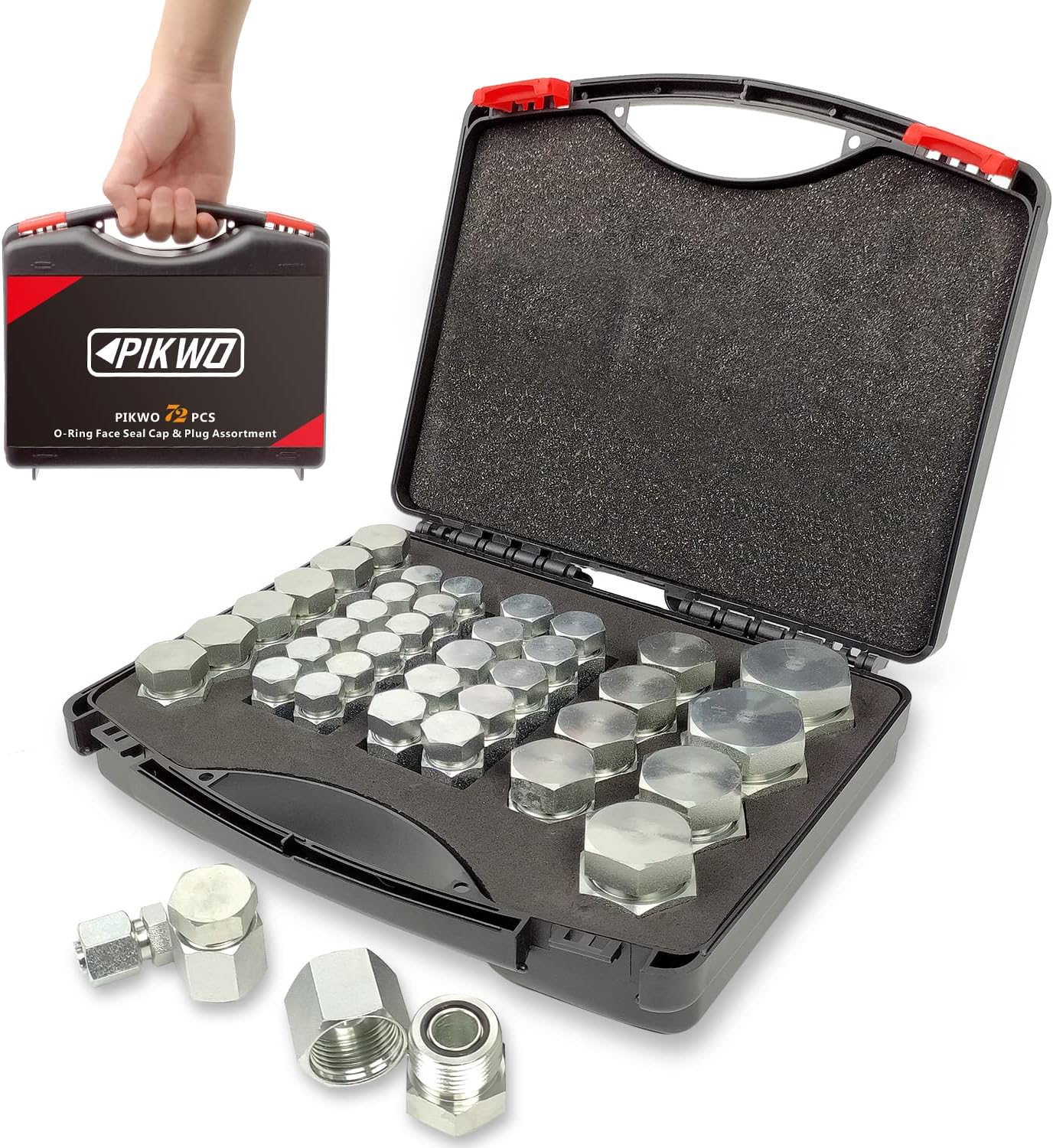 Juego de 72 piezas JIC de 37° de tapa y enchufe para manguera y tubo de manguera, juego de tapa hidráulica y enchufe de acero galvanizado 45# con rosca de precisión tamaños de tablero -04-06