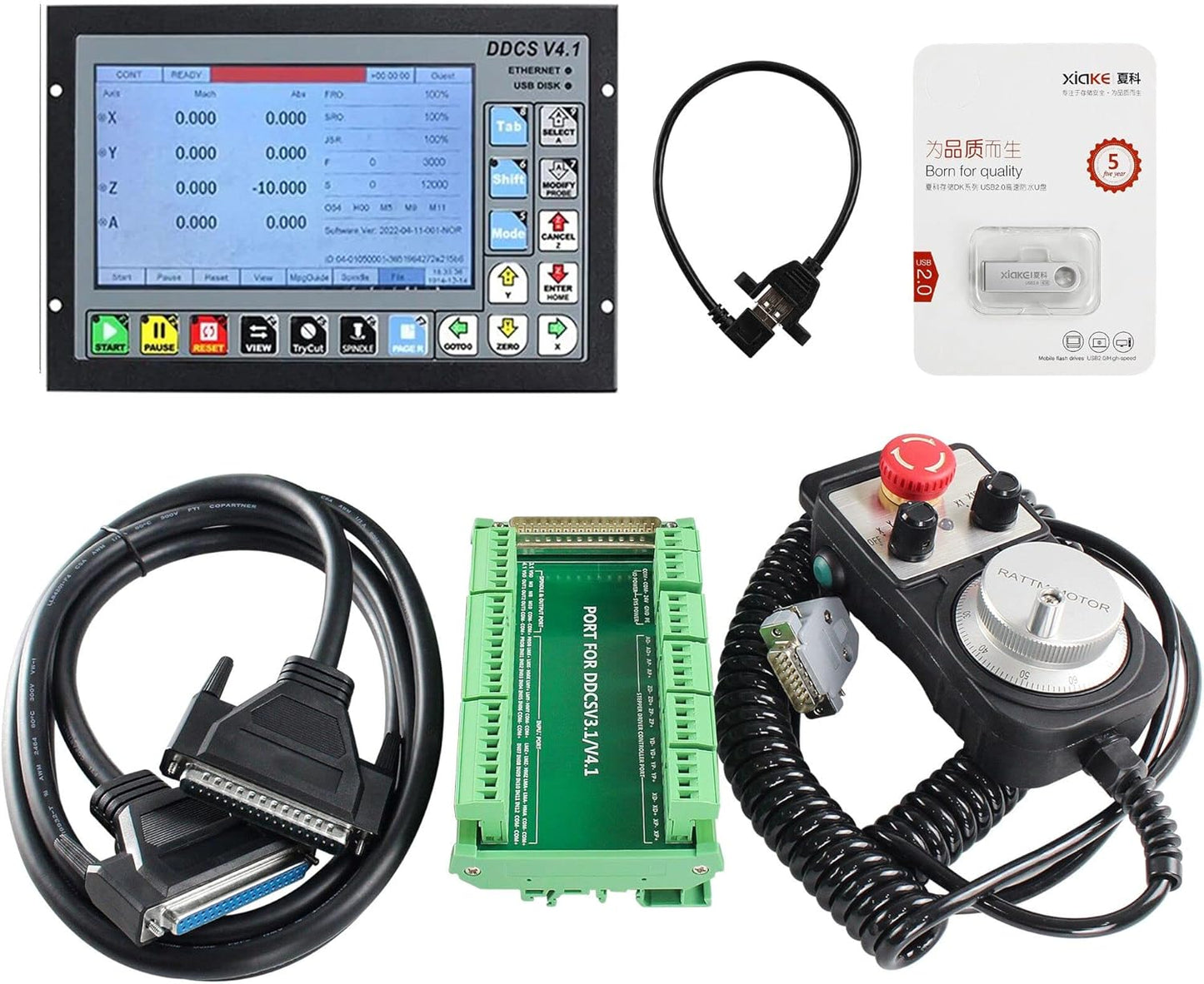 CNCTOPBAOS Sistema Controlador de Movimiento CNC Independiente Fuera de Línea de 4 Ejes DDCSV3.1, Control de Motor Servo/Paso a Paso Reemplaza Mach3 PLC+100PPR Volante Manual MPG con Parada de Estilo-DDCSV-4