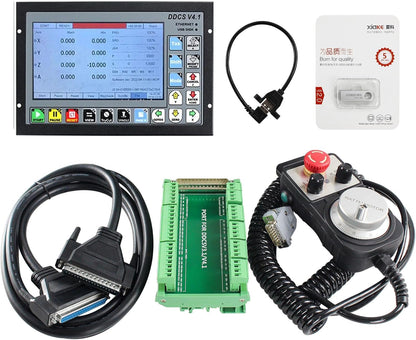 CNCTOPBAOS Sistema Controlador de Movimiento CNC Independiente Fuera de Línea de 4 Ejes DDCSV3.1, Control de Motor Servo/Paso a Paso Reemplaza Mach3 PLC+100PPR Volante Manual MPG con Parada de Estilo-DDCSV-4