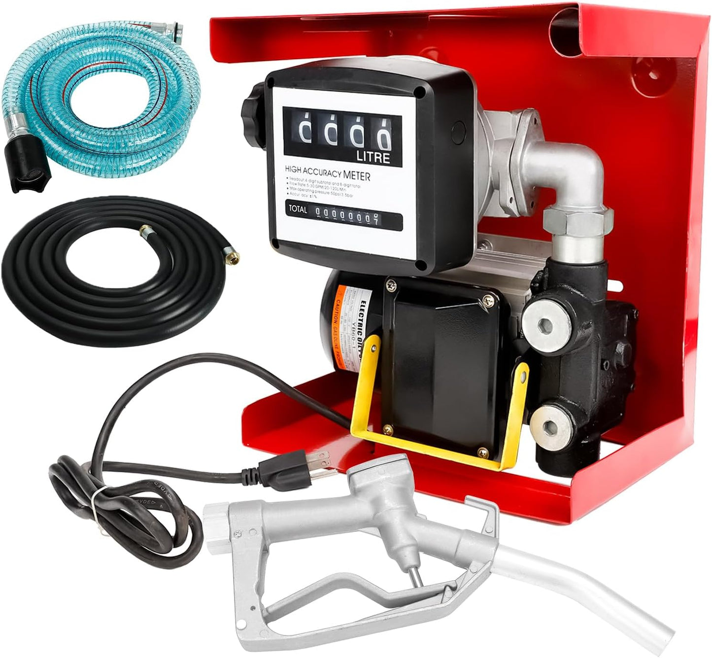 EASYBERG - Bomba de transferencia de combustible eléctrica de aceite diesel de 550 W ~ 110 V, kit de autocebado con medidor de visualización, manguera de 13 pies y kit de boquilla de combustible