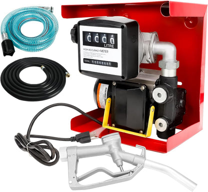 EASYBERG - Bomba de transferencia de combustible eléctrica de aceite diesel de 550 W ~ 110 V, kit de autocebado con medidor de visualización, manguera de 13 pies y kit de boquilla de combustible