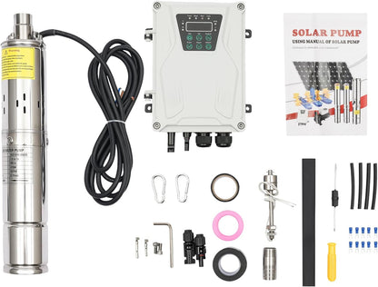 Bomba sumergible solar de pozo profundo de 3 pulgadas, 24 V, 270 W, bomba de agua solar sumergible de acero inoxidable para riego agrícola + kit de controlador MPPT 3FLS1.8/100-D24/270 (24 V 270 W)