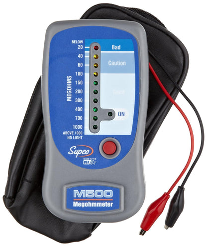 Supco M500, medidor de aislamiento, megóhmetro electrónico con estuche suave portátil, de 0 a 1000 megohms