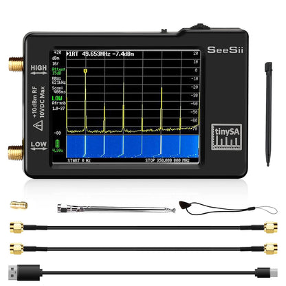 Analizador portátil de espectro TinySA, SEESII actualizado V0.3.1, analizador de frecuencia minúscula de 100 kHz a 960 MHz MF/HF/VHF UHF, generador de señal con visualización táctil de 2.8 pulgadas