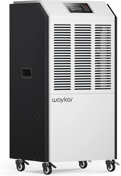 Waykar Deshumidificador comercial grande de 155 pintas con manguera de drenaje y tanque de agua, deshumidificador industrial en gran espacio de hasta 8000 pies cuadrados para el hogar, sótanos - DP600B