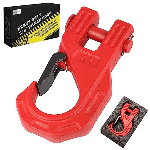 AUTOBOTS Gancho de cabrestante de 3/8 pulgadas, resistente, máximo 20 toneladas (45,000 libras), gancho de cabrestante ATV de acero forjado con pestillo de seguridad, gancho deslizante para