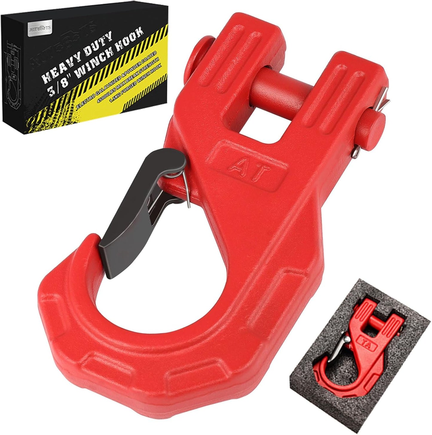 AUTOBOTS Gancho de cabrestante de 3/8 pulgadas, resistente, máximo 20 toneladas (45,000 libras), gancho de cabrestante ATV de acero forjado con pestillo de seguridad, gancho deslizante para