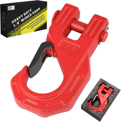 AUTOBOTS Gancho de cabrestante de 3/8 pulgadas, resistente, máximo 20 toneladas (45,000 libras), gancho de cabrestante ATV de acero forjado con pestillo de seguridad, gancho deslizante para