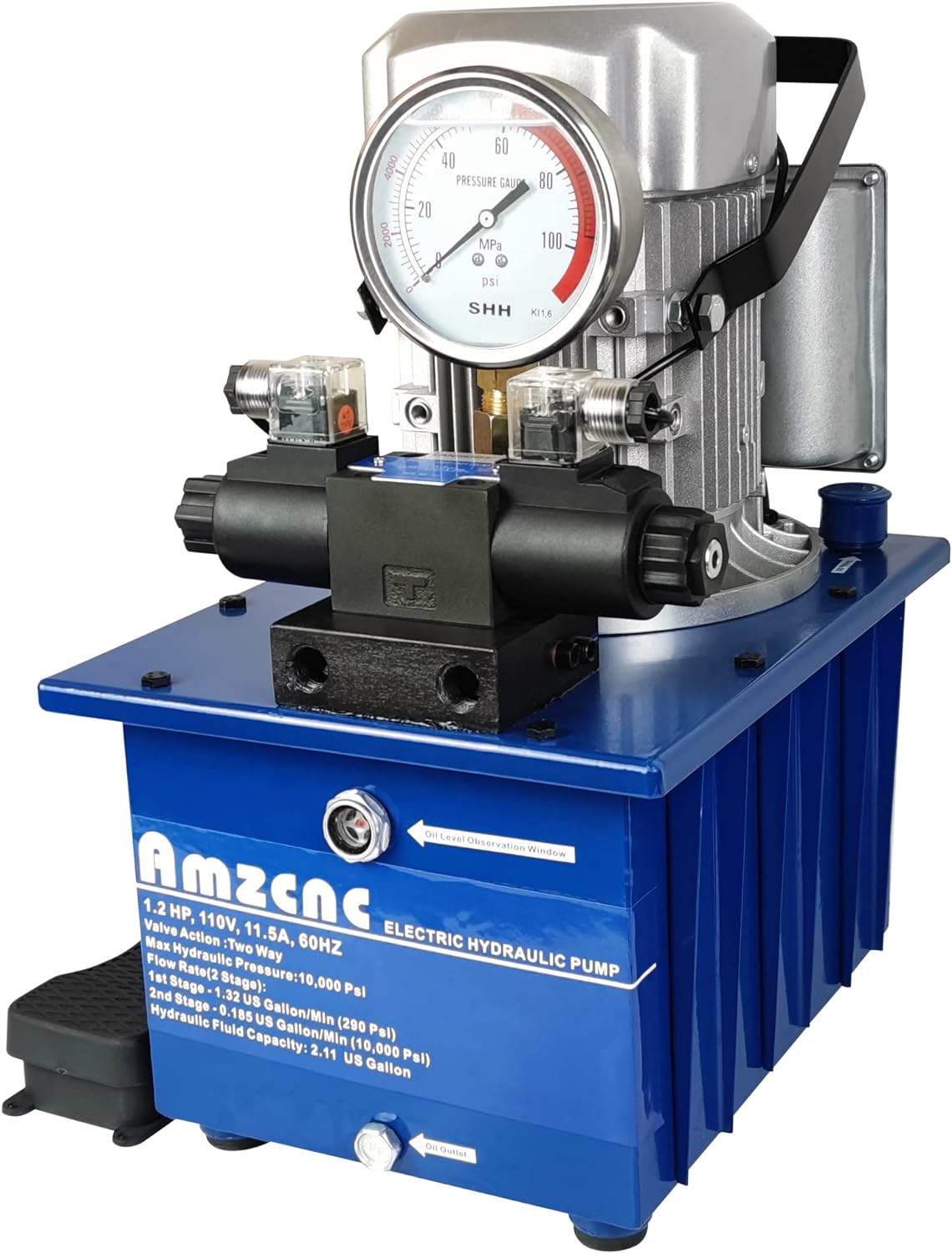 AMZCNC - Bomba hidráulica eléctrica bidireccional (2 etapas, doble acción, 110 V, 10 kpsi (10000 psi) 10000Psi bidireccional