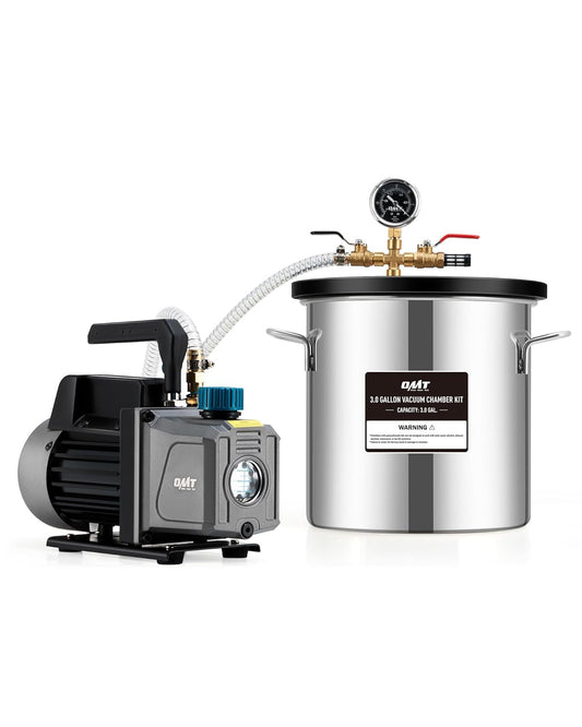 Orion Motor Tech Cámara de vacío de 3 galones con kit de bomba, bomba de vacío de 3.5 cfm y kit de cámara con tapa de vidrio templado manguera de 5 pies, kit de cámara de desgasificación al vacío para