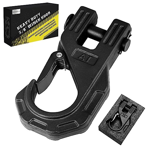 AUTOBOTS Gancho de cabrestante de 3/8 pulgadas, resistente, máximo 20 toneladas (45,000 libras), gancho de cabrestante ATV de acero forjado con pestillo de seguridad, gancho deslizante para