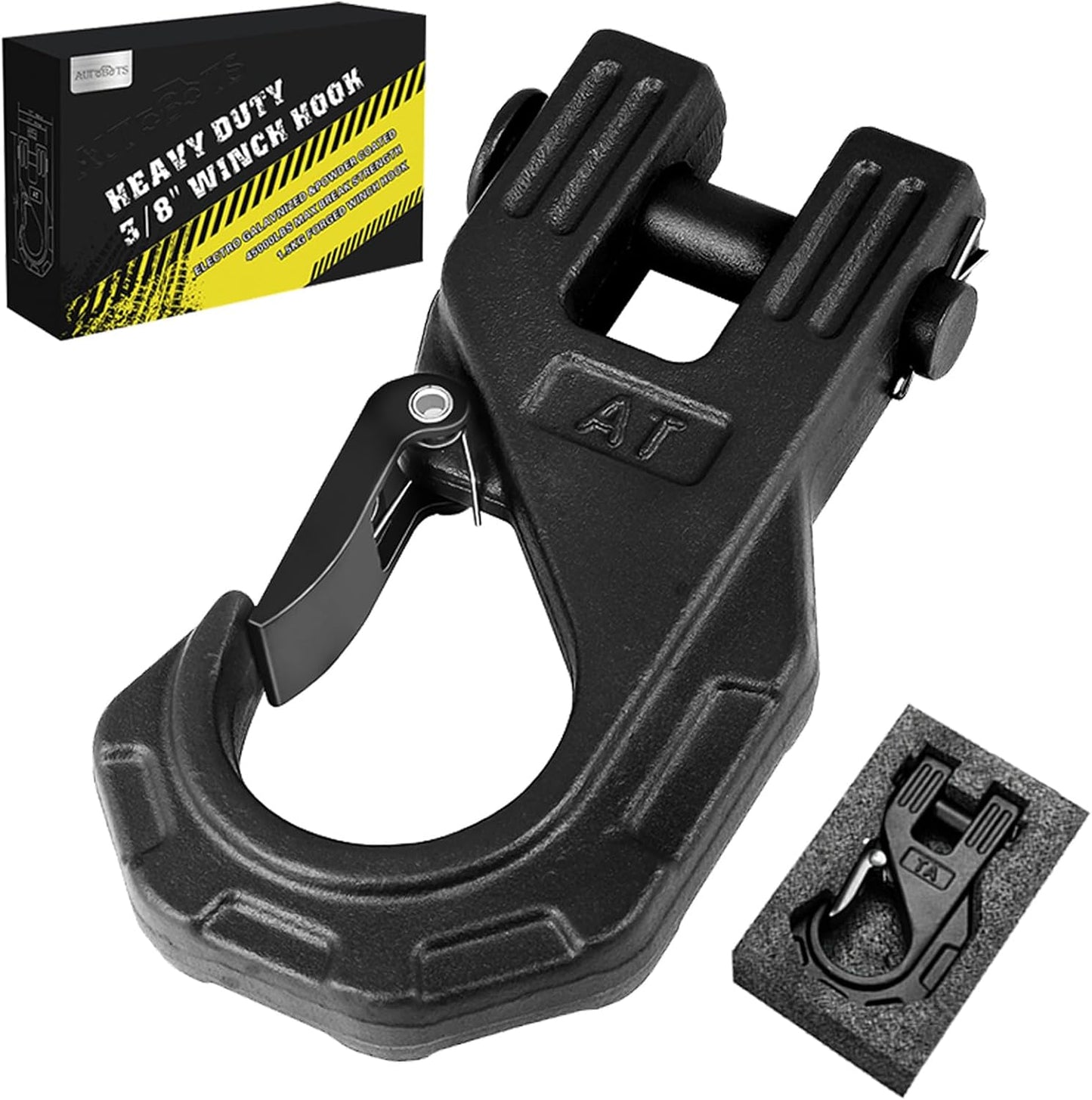 AUTOBOTS Gancho de cabrestante de 3/8 pulgadas, resistente, máximo 20 toneladas (45,000 libras), gancho de cabrestante ATV de acero forjado con pestillo de seguridad, gancho deslizante para