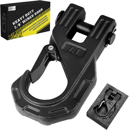 AUTOBOTS Gancho de cabrestante de 3/8 pulgadas, resistente, máximo 20 toneladas (45,000 libras), gancho de cabrestante ATV de acero forjado con pestillo de seguridad, gancho deslizante para