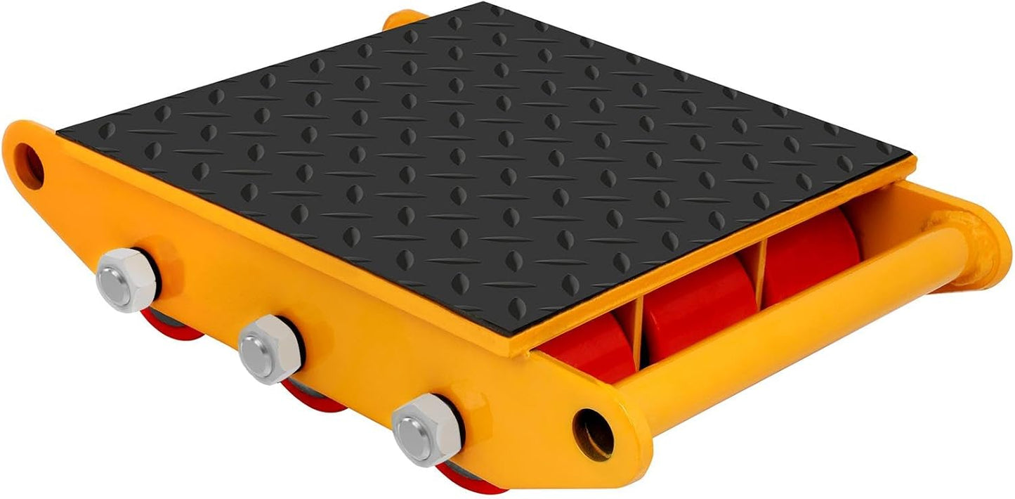 FAHKNS Machinery Skates - Patines de Movimiento Resistentes de 35000 lb/15T con Tapa Antideslizante y 9 Ruedas de Poliuretano para Equipos de mudanza Industrial Pesados, Color Amarillo
