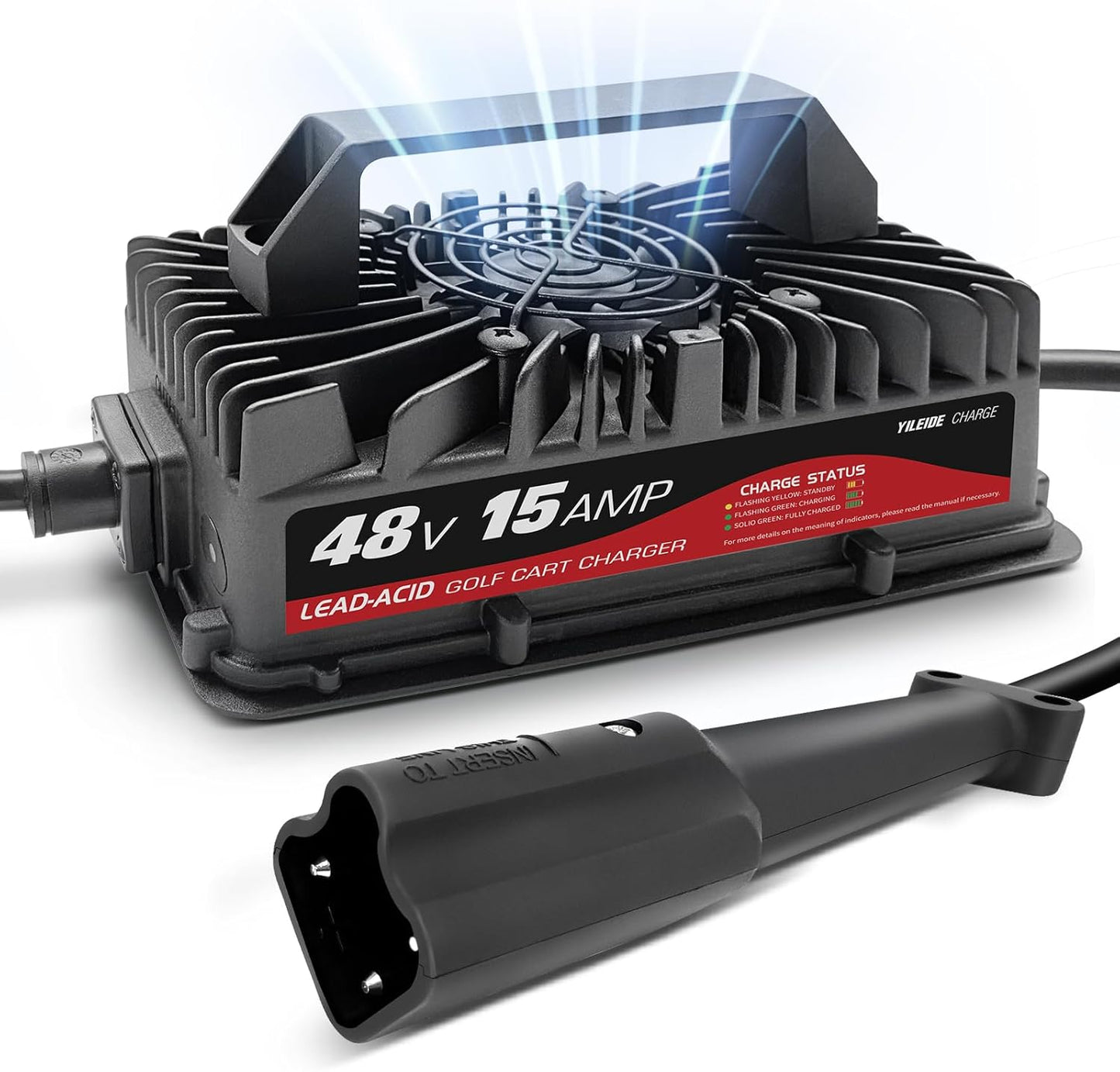 Cargador de carrito de golf de 15 amperios para EZGO y TXT de 48 voltios con enchufe Delta-Q de 3 pines