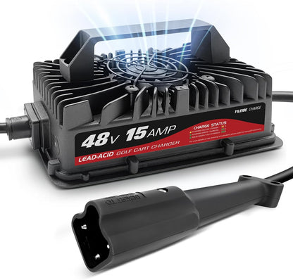 Cargador de carrito de golf de 15 amperios para EZGO y TXT de 48 voltios con enchufe Delta-Q de 3 pines