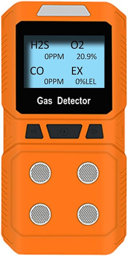 Coreel 4 Monitor de gas, portátil CO, H2S, O2, EX, medidor detector de gas, listo para usar (naranja)