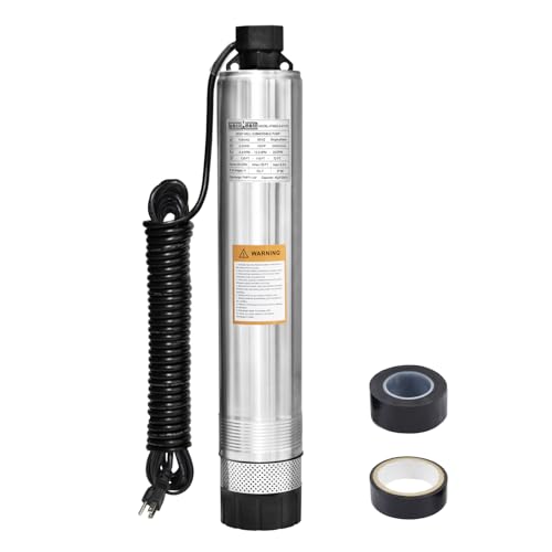 WASSERMANN Bomba séptica de 4 pulgadas con efluente sumergible/bomba de succión inferior de cisterna con cable de 33 pies, 1/2HP, 115V/60HZ, 26GPM, cabeza de 138 pies, bomba de pozo profundo de acero