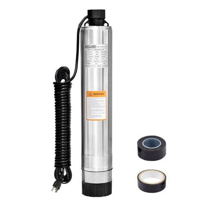 WASSERMANN Bomba séptica de 4 pulgadas con efluente sumergible/bomba de succión inferior de cisterna con cable de 33 pies, 1/2HP, 115V/60HZ, 26GPM, cabeza de 138 pies, bomba de pozo profundo de acero