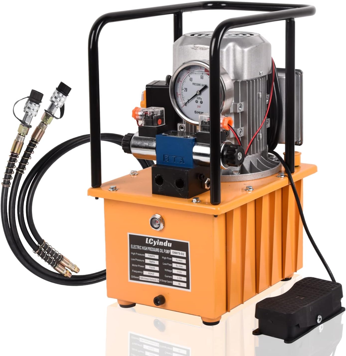 LCyindu - Bomba eléctrica hidráulica de 8.4 cuartos de galón, válvula solenoide de doble efecto de 8 litros, paquete de energía hidráulica, bomba portátil eléctrica, cilindro DB075-D2 Válvula solenoide