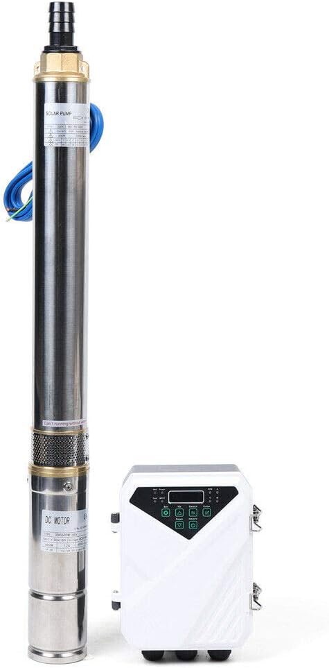 Bomba sumergible solar de pozo profundo de 3 pulgadas, 24 V, 270 W, bomba de agua solar sumergible de acero inoxidable para riego agrícola + kit de controlador MPPT 3FLS1.8/100-D24/270 (24 V 270 W) 48V 600W