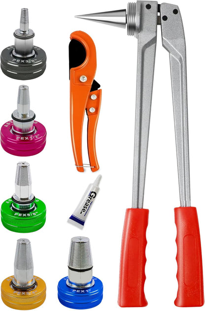 AMZCNC PEX - Kit de herramientas de expansión manual para tubos ASTM F1960 Kit de herramientas de expansión PEX estándar con cabezales de expansión de 1/2", 3/4" y 1" para tuberías PEX-a - Incluye